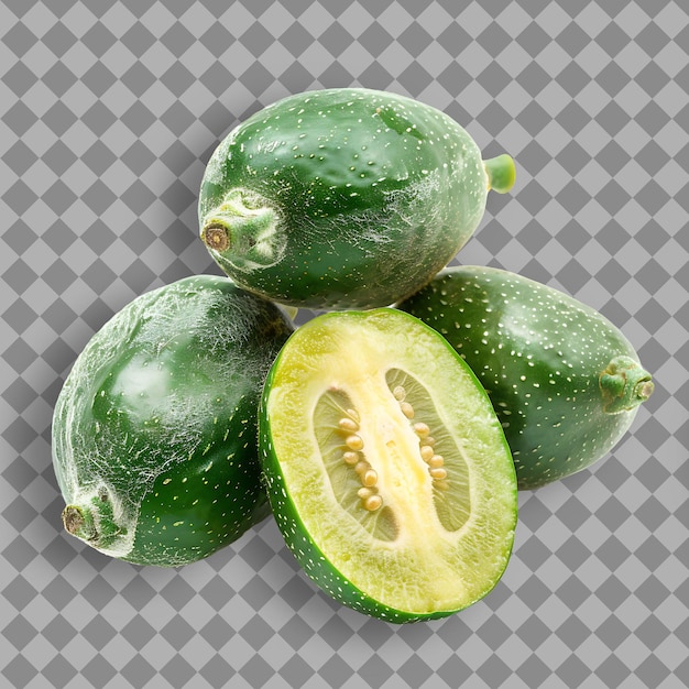 PSD a bunch of green melons with a half of a half eaten