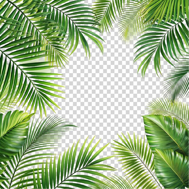 A bunch of green palm trees in a tropical setting on transparent background