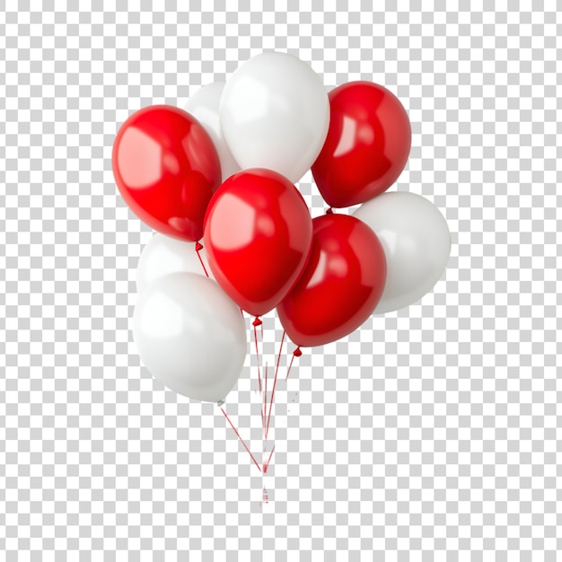 PSD a bunch of red and white balloons on a transparent background