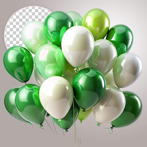 Bunch of round green ballons framing copy space against transparent background