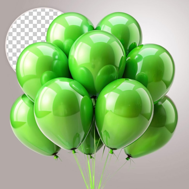 Bunch of round green ballons framing copy space against transparent background