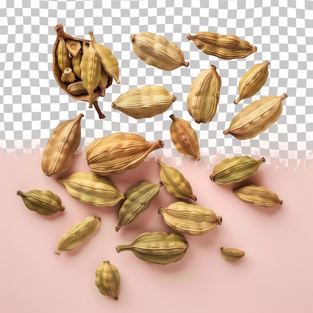 a bunch of seeds are on a pink background