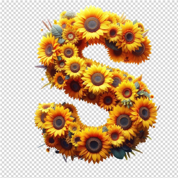 a bunch of sunflowers with the letter s on it