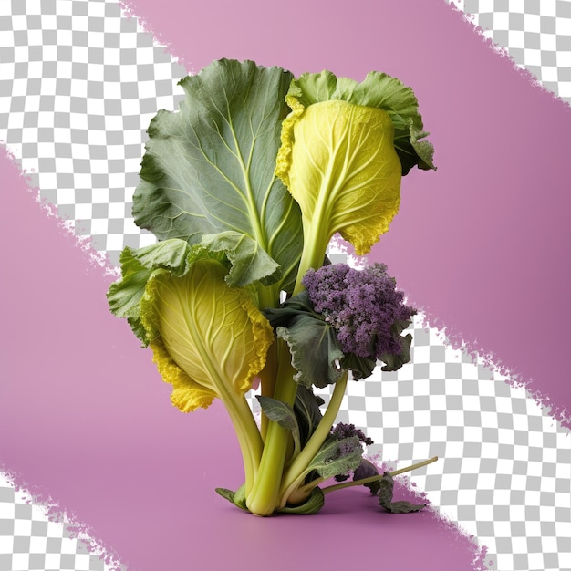 a bunch of vegetables with purple flowers on a purple background.