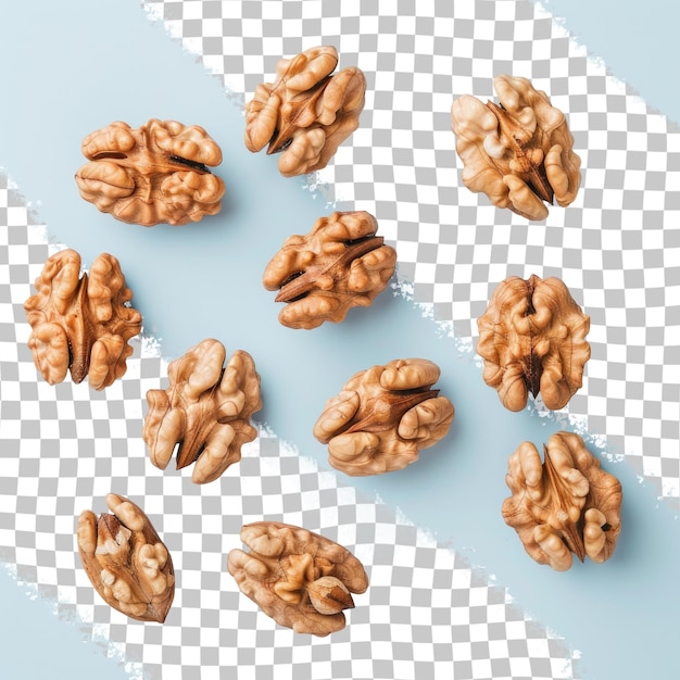 a bunch of walnuts are on a checkered surface