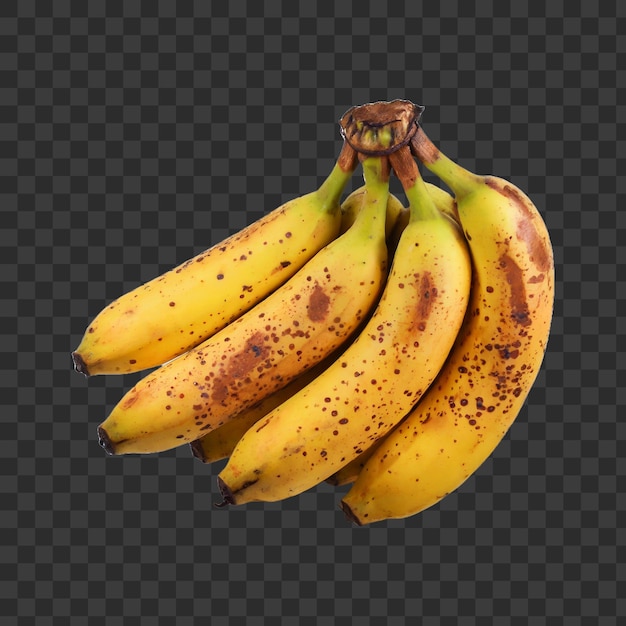 A bunch of yellow bananas with brown spots