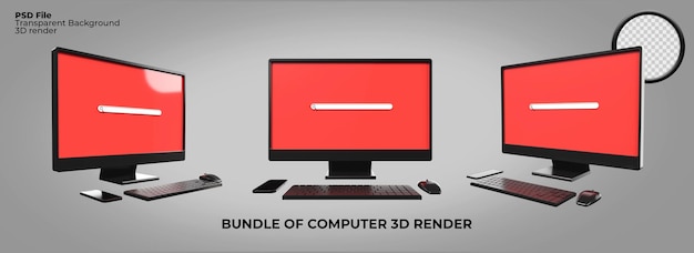 Bundel of 3D render  pc monitor desktop browsing, search engine, explore, internet