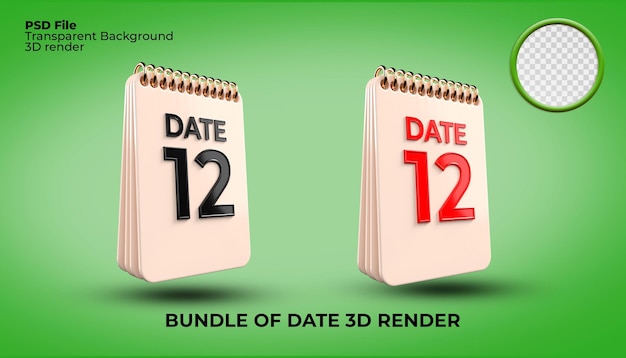 bundle of 3D render illustration number date 12 for event weekday, holiday, 3D calendar, 3D schedule