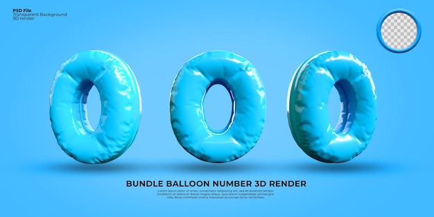 Bundle of 3D Render number 0 balloon color blue transparent