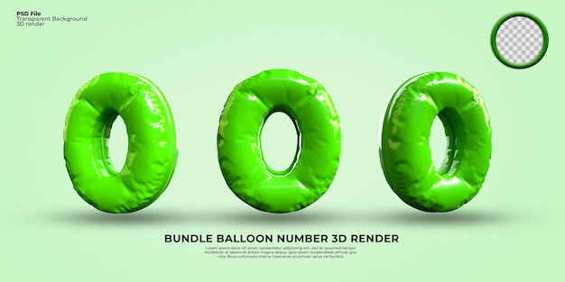 Bundle of 3D Render number 0 balloon color Green light transparent