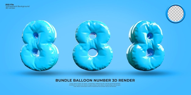 Bundle of 3D Render number 8 balloon color blue transparent