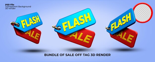 Bundle of 3D render sale tag element  for website, landing page, sale flash