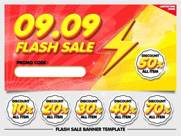 bundle flash sale 09.09 banner diiscount red yellow with element sticker 10, 20, 30, 40, 50, 70