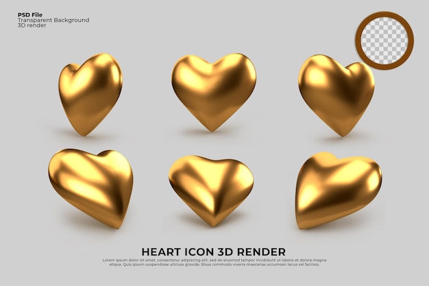 Bundle of Heart icon png 3d render for Valentine Day event