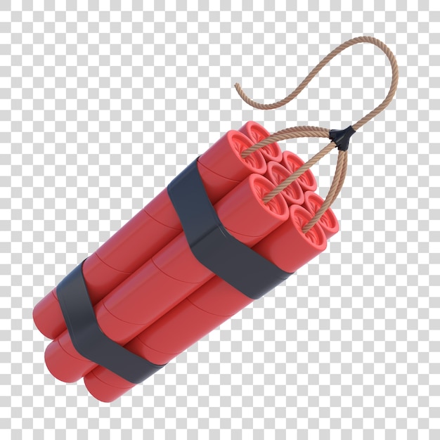 Bundle of red dynamite sticks TNT with wick isolated on white background Explosive supplies 3D rendering illustration