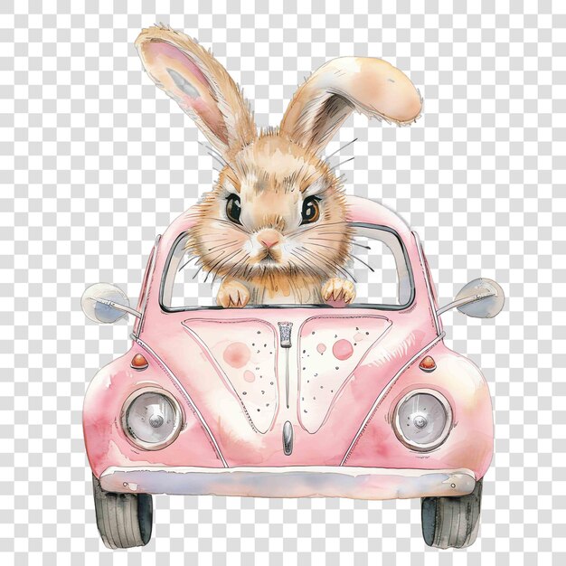 PSD bunny in pink car nuresery watercolor