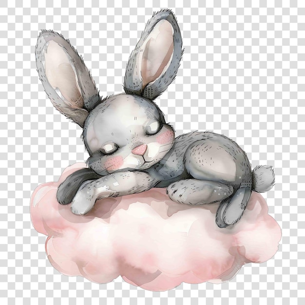 bunny sleeping on a light pink cloud nuresery watercolor