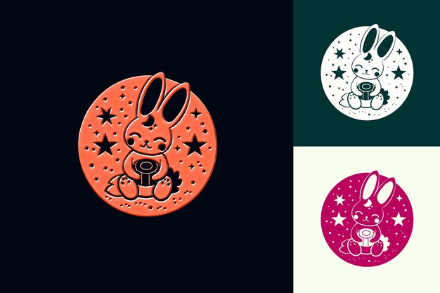 PSD a bunny with a purple and white pattern and a purple and green circle with the moon on the bottom