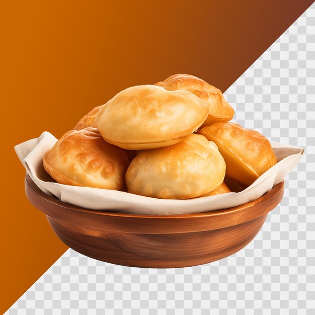 Buns in a basket isolated on transparent background