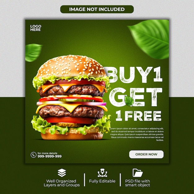 PSD burger deal social media post design