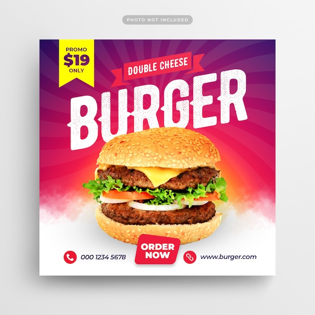 Burger Fast Food Restaurant Social Media Post & Web Banner