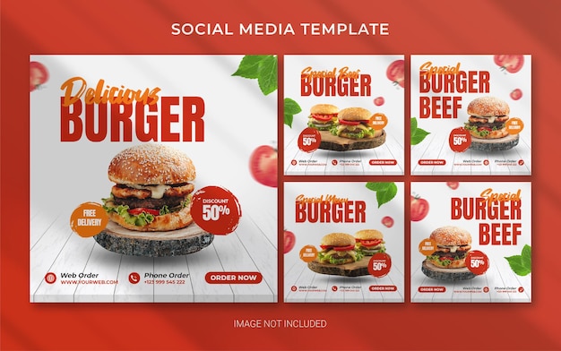 Burger fast food square instagram banner template