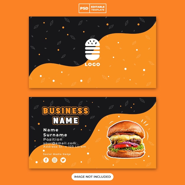 Burger and food menu horizontal business id or visiting card template