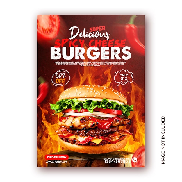 Burger food menu poster promotion social media Instagram post template