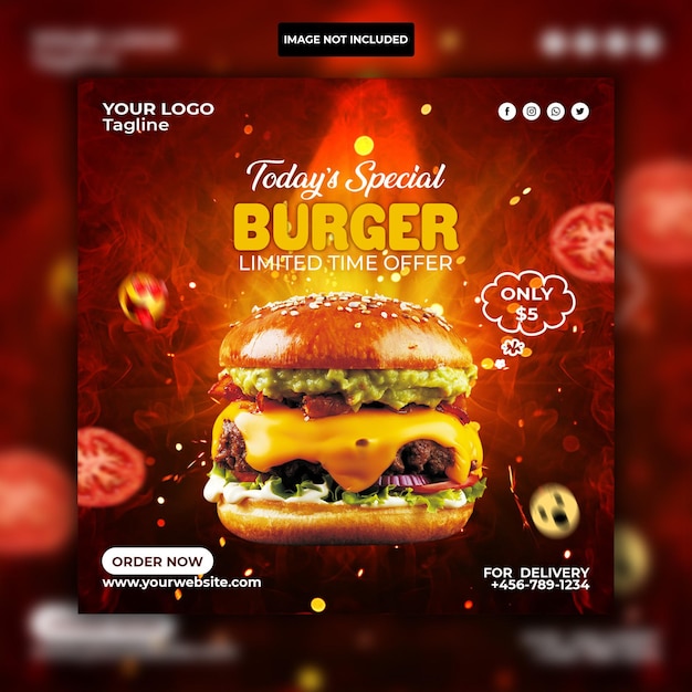 Burger food menu promotion social media Instagram post banner template