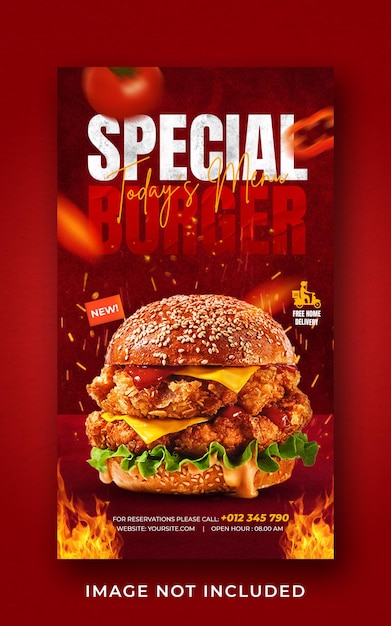 Burger food menu promotion social media Instagram story banner template