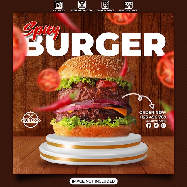 Burger food social media poster template