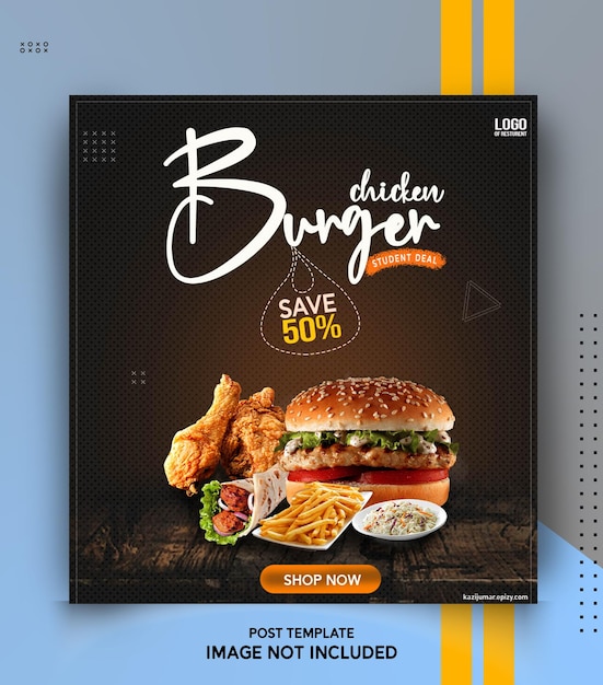 Burger Food social media promotion for instagram and facebook banner post design template psd