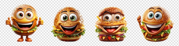 PSD burger icon 3d illustration character set