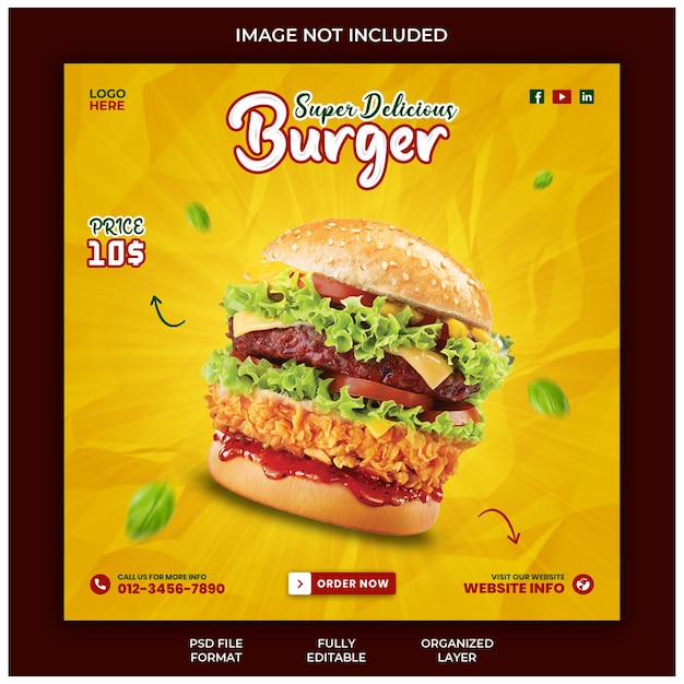 Burger Instagram post or social media banner design template premium psd