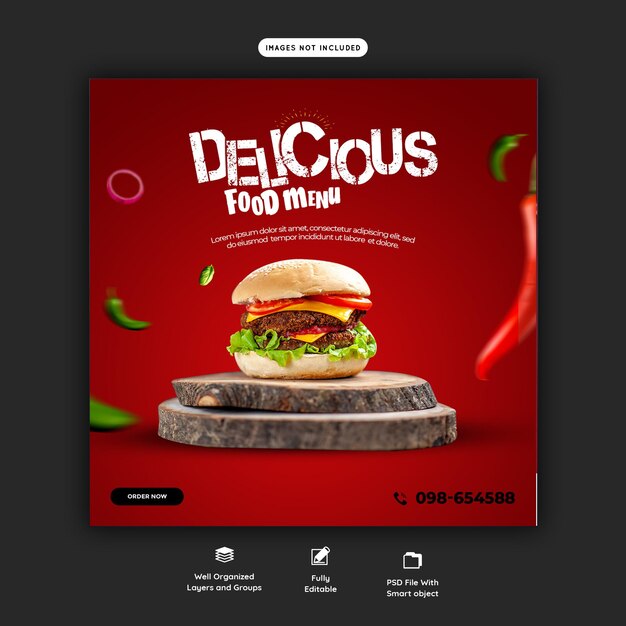 Burger menu food template for social media promotion