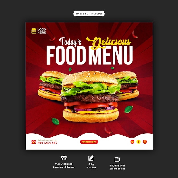 Burger menu food template for social media promotion