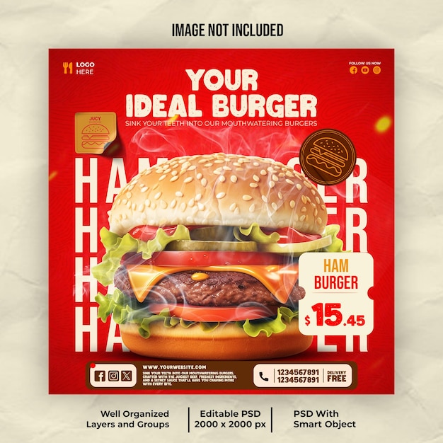 Burger menu Instagram and social media post banner template