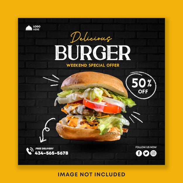 Burger menu social media post square banner template