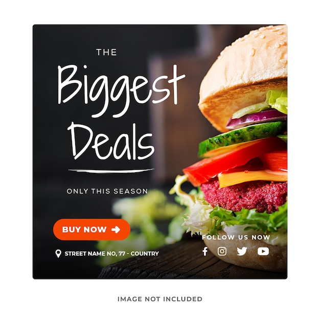 Burger Offer Promotion Social Media Post Instagram Template PSD