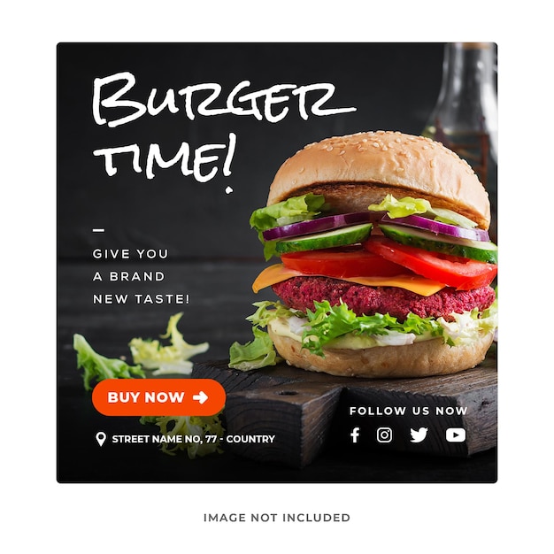 Burger Offer Promotion Social Media Post Instagram Template PSD