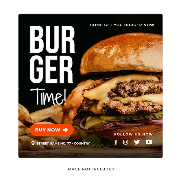 Burger Offer Promotion Social Media Post Instagram Template PSD