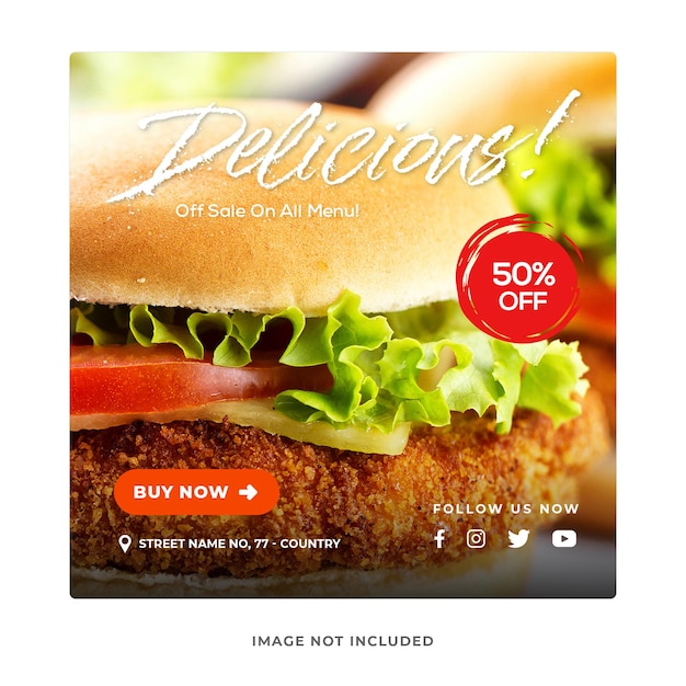 Burger Offer Promotion Social Media Post Instagram Template PSD