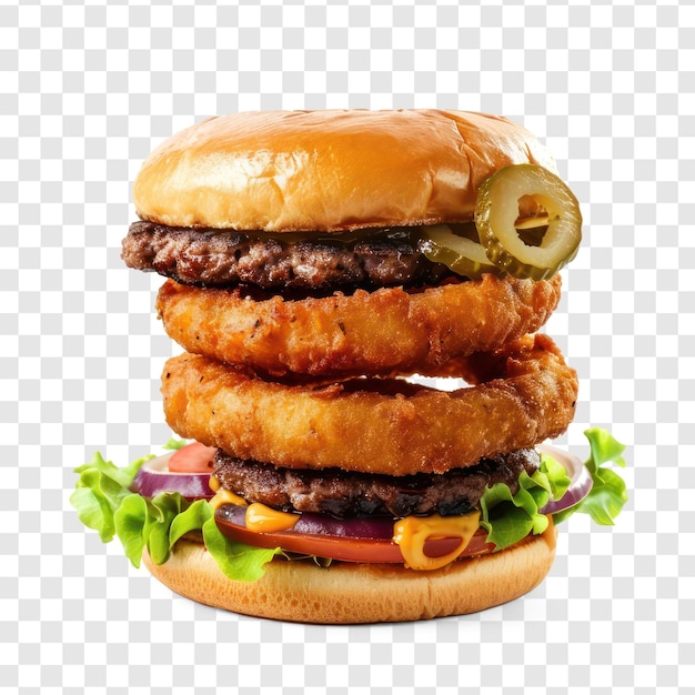 burger onion rings front view full length on transparency background PSD