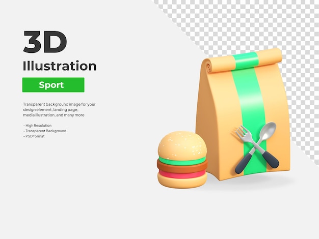 Burger package icon food delivery 3d illustration