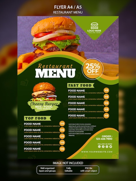 Burger restaurant menu poster A4