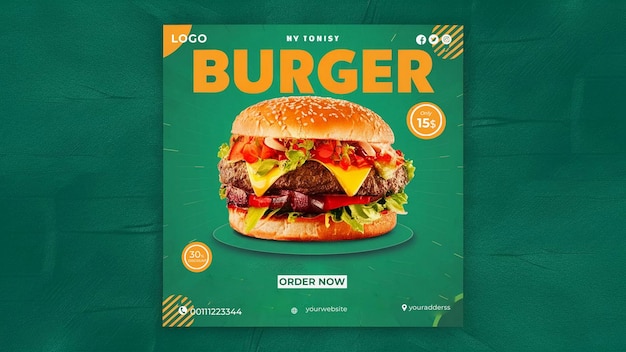 PSD burger social media food post template design fast food burger social media food poster template