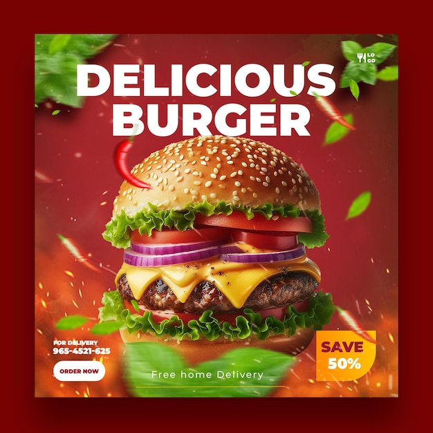 burger social media post design for business