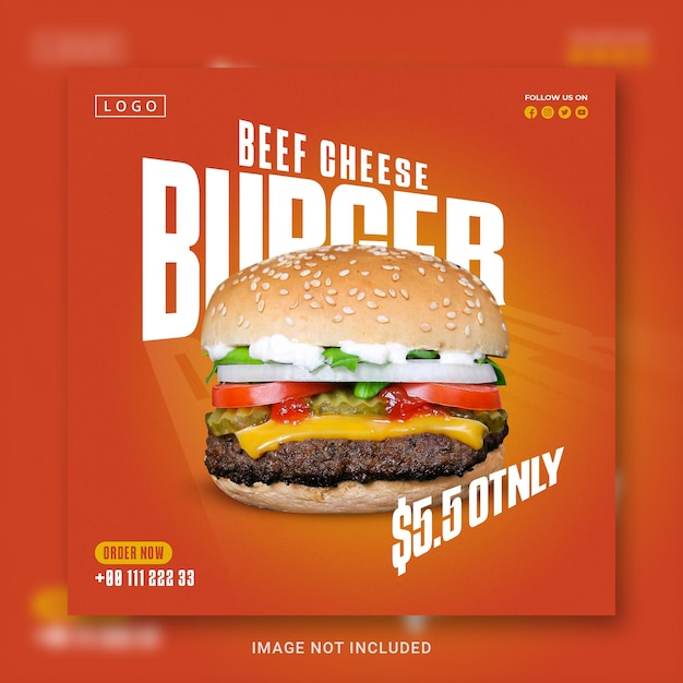 Burger social media post template creative ads