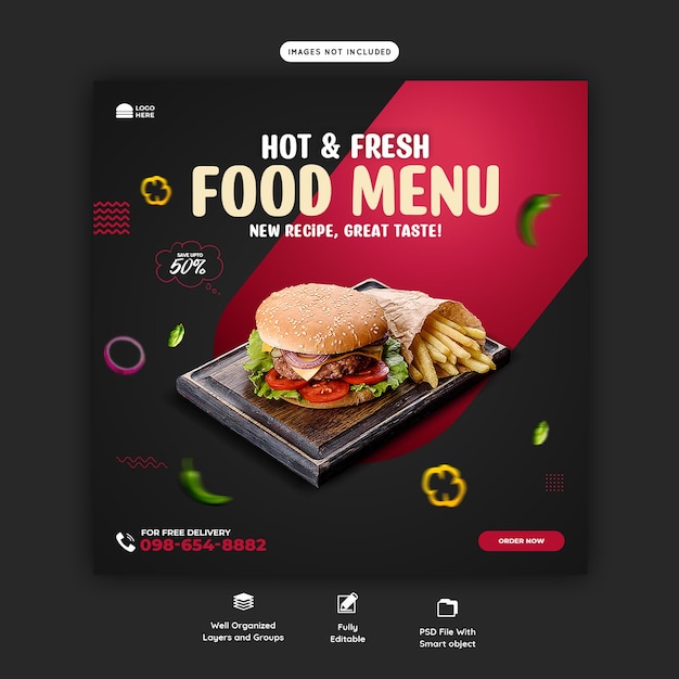 Burger social media promotion and Instagram banner post design template