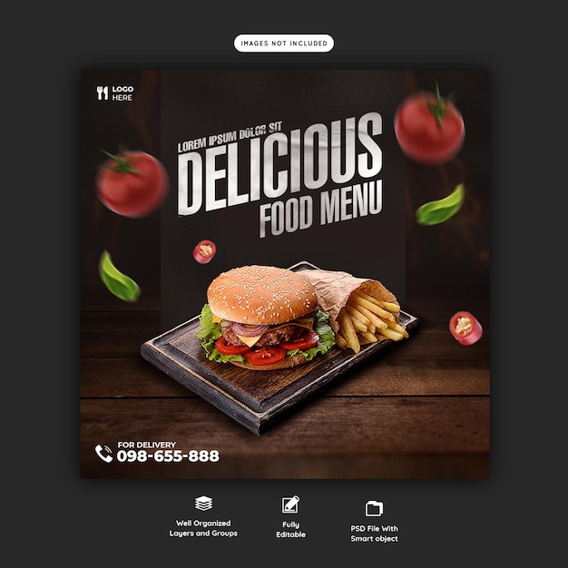 Burger social media promotion and Instagram banner post design template